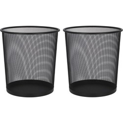 Gerimport Prullenmand - 2x - 9L - metaal - zwart - prullenbak - 27 cm - Prullenmanden