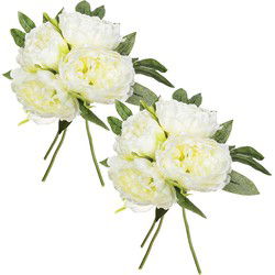 Atmosphera boeket van pioenrozen kunstbloemen - 8 stuks - ivoor wit - H30 cm - witte bloemen - Kunstbloemen