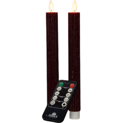 Dinerkaars ribbel wax led bewegende vlam op batterij met afstandsbediening 2 stuks h23 cm bordeaux