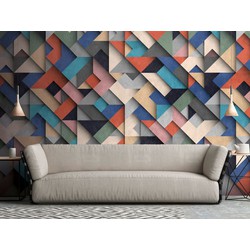 One Wall one Role fotobehang 3D-motief meerkleurig, blauw, roze, rood en beige - 371 x 280 cm - AS-382871