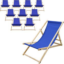Set van 10 opvouwbare ligstoel donkerblauw hout verstelbare rugleuning tot 120 kg ligstoel tuinligstoel strandligstoel