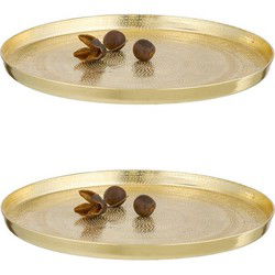 Kaarsenbord - Set van 2x stuks - goud - 21 cm - gehamerd metaal - rond - kaarsenplateau - schaal - Kaarsenplateaus