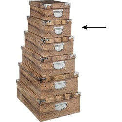 5Five Opbergdoos/box - Houtprint donker - L36 x B24.5 x H12.5 cm - Stevig karton - Treebox - Opbergbox