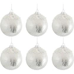 J-line - Doos Van 6 Kerstbal Pearl Glas Antiek Zilver/wit Small - 29.9x20.5x9.5cm