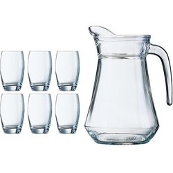 Waterglazen Salto set van 6x stuks 350 ml en luxe schenkkan 1.3 liter - Drinkglazen