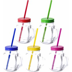 10x stuks Glazen Mason Jar drinkbekers met dop en rietje 500 ml - Drinkbekers