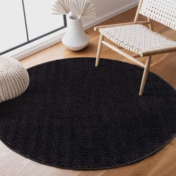 Rond Laagpolig vloerkleed - Junius Modern Effen Motief Zwart - 120 X 120 CM