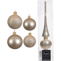 Glazen kerstballen pakket champagne glans/mat 38x stuks 4 en 6 cm met piek glans - Kerstbal