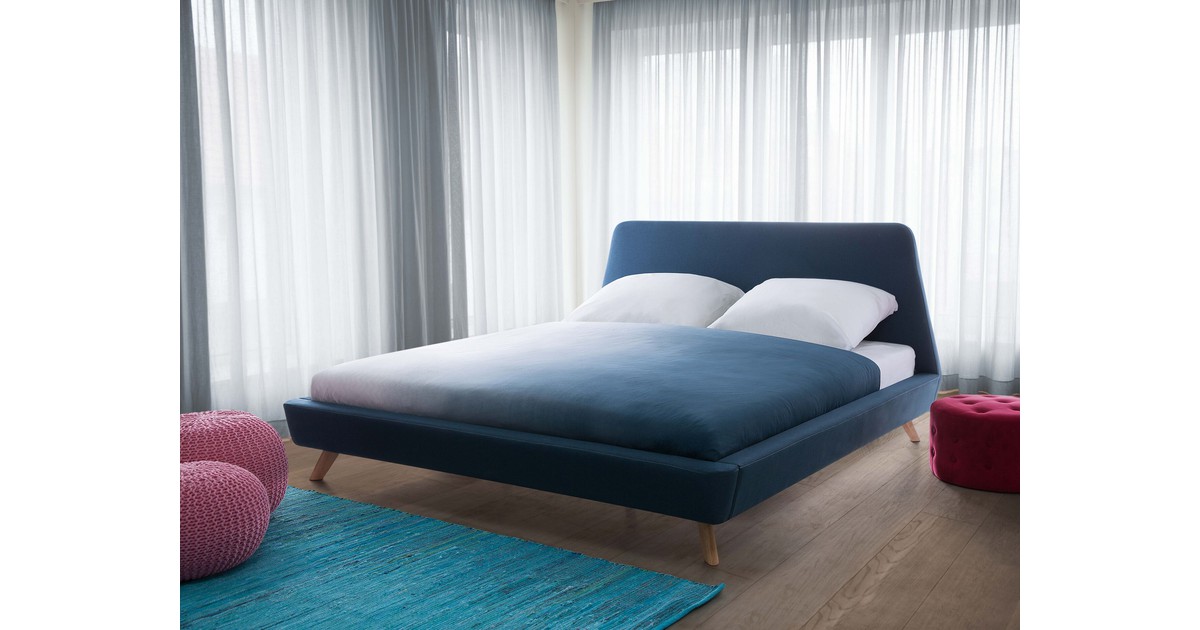 Bed stof donkerblauw 160 x 200 cm VIENNE