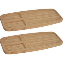 2x Serveerplanken/borden 3-vaks van bamboe hout 39 cm - Serveerplanken