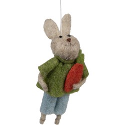 Clayre & Eef Paashanger Konijn 11 cm Groen Stof Decoratie Hanger