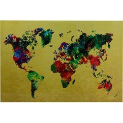 Kare Wandfoto Glass Metallic Colourful Map 150x100cm