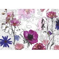 Sanders & Sanders fotobehang bloemen paars, blauw en wit - 368 x 254 cm - 612251