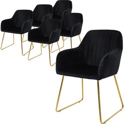 Eetkamerstoel set van 6 met rugleuning en armleuningen zwart Keukenstoel met microvezel fluwelen bekleding ML design