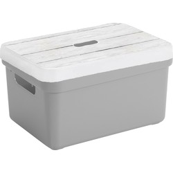 Sunware Opbergbox/mand - lichtgrijs - 5 liter - met deksel hout kleur - Opbergbox