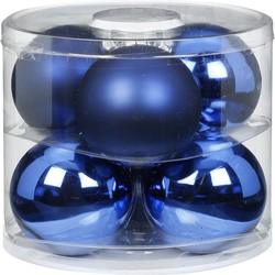 Tube met 12 blauwe kerstballen van glas 10 cm glans en mat - Kerstbal
