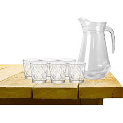Excellent Houseware karaf schenkkan glas 1000 ml met 6x stuks waterglazen - Drinkglazen