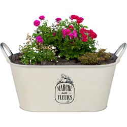 Sunnydays Teil/plantenpot - zink - ivoorwit - L39 x B16 x H21 cm - IJzeren emmer / teil