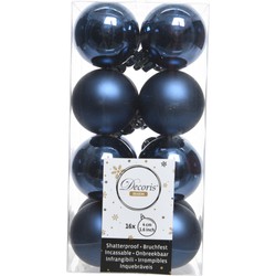 Decoris kleine kerstballen - 16x st - donkerblauw - 4 cm - kunststof - Kerstbal