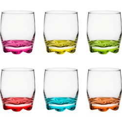 Glasmark Drinkglazen/waterglazen Tumblers - glas - gekleurde basis - 6x stuks - 250 ml - Drinkglazen