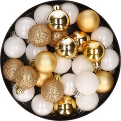 28x stuks kunststof kerstballen goud en wit mix 3 cm - Kerstbal