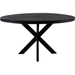 HSM Collection-Ronde Eettafel Melbourne-120x120x76-Zwart-Mango/Metaal