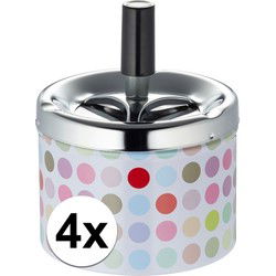 Cepewa Draaiasbak - 4x - stippen - met zilveren deksel - D9 x H12 cm - Asbakken
