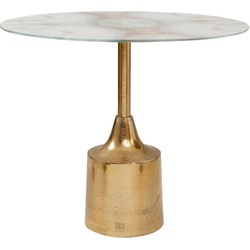 PTMD Lavina Ronde Bijzettafel - H45xØ41 cm - Aluminium/Glas - Goud/Wit