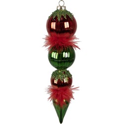 Clayre & Eef Kerstbal  23 cm Rood Groen Glas Kerstboomversiering