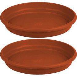 Hega Hogar Opvangbord - 2x - terracotta - kunststof - D35 cm - Plantenpotten