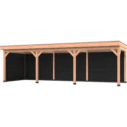 Douglas overkapping 900 x 300, met zwarte achterwand en zijwand, Westwood Comfort Green