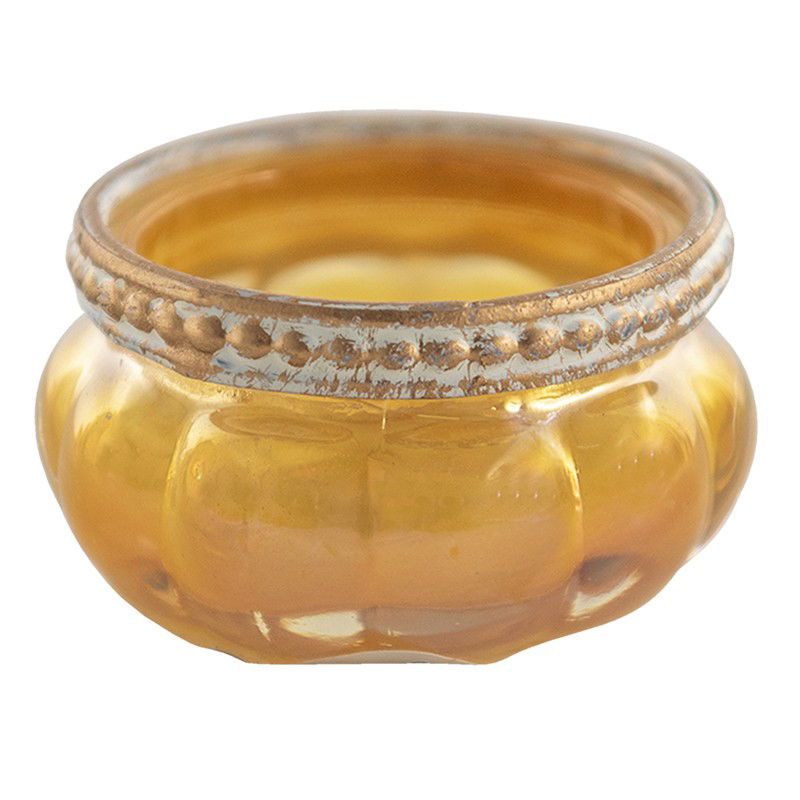 Clayre & Eef Theelichthouder Ø 6x4 cm Geel Goudkleurig Glas - 