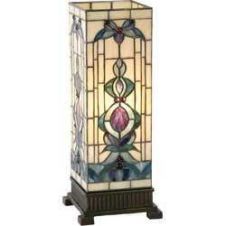 LumiLamp Tiffany Tafellamp  18x18x45 cm  Beige Blauw Glas Rechthoek Tiffany Bureaulamp