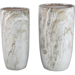 PTMD Bloempot Miah - 40x40x74 cm - Keramiek - Beige - Set van 2