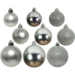Decoris kerstballen - 26x st - zilver - 6, 8 en 10 cm - kunststof - Kerstbal
