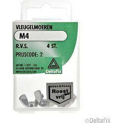 Vleugelmoer m4 rvs 4st