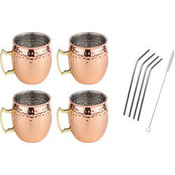 Set van 4x Cocktailbekers Moscow Mule 500 ml met RVS rietjes - Cocktailglazen
