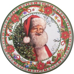 Clayre & Eef Onderbord Ø 33*1 cm Meerkleurig Kunststof Rond Kerstman Kerstbord Kaarsenbord