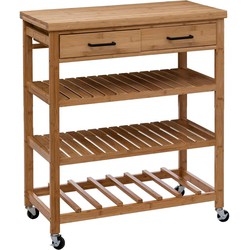 5Five Keukentrolley - met lades - bruin - bamboe hout - 90 x 74 x 38 cm - keukenkast - Opberg trolley