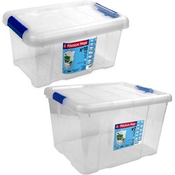 2x Opbergboxen/opbergdozen met deksel 5 en 25 liter kunststof transparant/blauw - Opbergbox