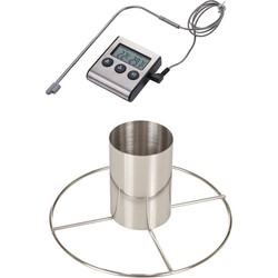 Kiprooster/kippengrill voor de barbecue/BBQ/oven RVS 20 cm met vleesthermometer / braadthermometer - barbecueroosters