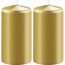 2x Kaarsen metallic goud 6 x 10 cm 36 branduren sfeerkaarsen - Stompkaarsen