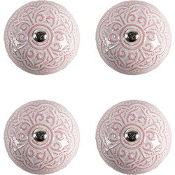 Clayre & Eef Deurknop Set van 4  Ø 4 cm Roze Keramiek Meubelknop
