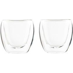 HI koffieglazen/theeglazen dubbelwandig - set 2x - espresso- 80 ml - Koffie- en theeglazen