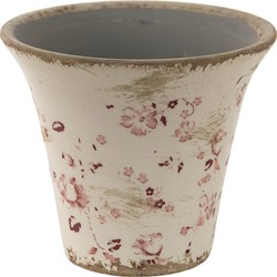 Clayre & Eef Bloempot  Ø 12x11 cm Roze Beige Keramiek Rond Bloemen Bloempot binnen