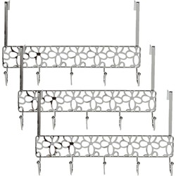 3x stuks deurhangers kapstok zilver met bloemenpatroon en 5 haken 32 cm - Kapstokken