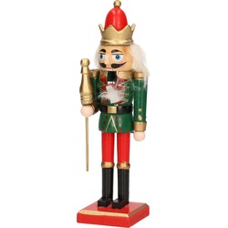 1x Kerst decoratie notenkrakers poppetjes/soldaten met zwaard groen/rood 15 cm - Kerstbeeldjes