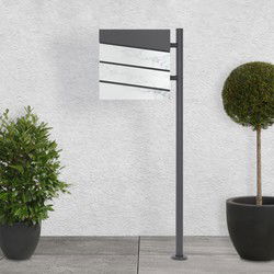 Staande brievenbus met krantenvak 37x36,5x11 cm antraciet/wit marmerlook van staal ML design, modern diagonaal ontwerp, stahoogte 120 cm antraciet