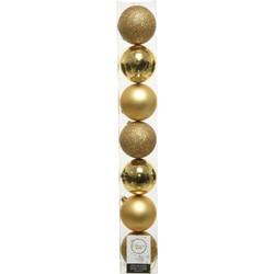 7x stuks kunststof kerstballen goud 8 cm glans/mat/glitter - Kerstbal
