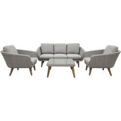 MIRA LOUNGE SET (12053) (3-SEATER BENCH 86X182X73CM  2x LOUGE CHAIR  TABLE 80X80X40CM)  -  ALU LIGHT GREY